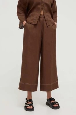 Zdjęcie produktu Max Mara Leisure spodnie lniane kolor brązowy szerokie high waist 2416131048600
