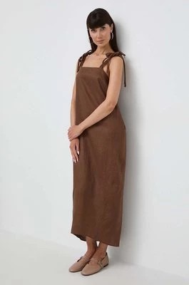 Zdjęcie produktu Max Mara Leisure sukienka lniana kolor brązowy maxi prosta 2416221038600