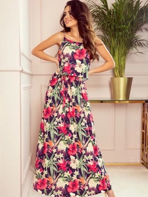 Zdjęcie produktu MAXI Długa letnia sukienka na ramiączkach - CZERWONE KWIATY Merg
