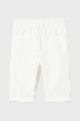 Zdjęcie produktu Mayoral Newborn spodnie z domieszką lnu dziecięce kolor biały gładkie