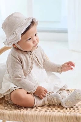Zdjęcie produktu Mayoral Newborn sukienka z domieszką lnu dziecięca kolor beżowy mini rozkloszowana