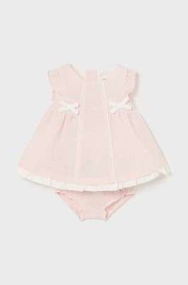 Zdjęcie produktu Mayoral Newborn sukienka z domieszką lnu dziecięca kolor beżowy mini rozkloszowana