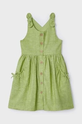 Zdjęcie produktu Mayoral sukienka lniana dziecięca kolor zielony mini rozkloszowana