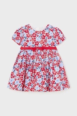 Zdjęcie produktu Mayoral sukienka niemowlęca z domieszką lnu kolor czerwony mini rozkloszowana