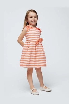 Zdjęcie produktu Mayoral sukienka z domieszką lnu dziecięca kolor pomarańczowy mini rozkloszowana