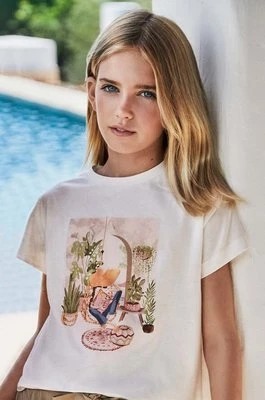 Zdjęcie produktu Mayoral t-shirt bawełniany dziecięcy kolor beżowy
