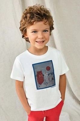 Zdjęcie produktu Mayoral t-shirt bawełniany dziecięcy kolor beżowy z aplikacją