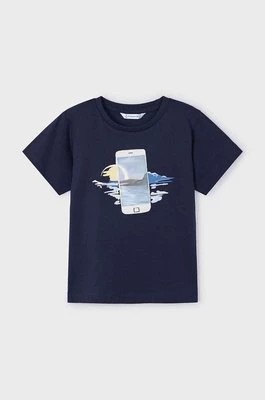 Zdjęcie produktu Mayoral t-shirt bawełniany dziecięcy kolor granatowy z nadrukiem