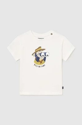 Zdjęcie produktu Mayoral t-shirt bawełniany niemowlęcy kolor beżowy z nadrukiem