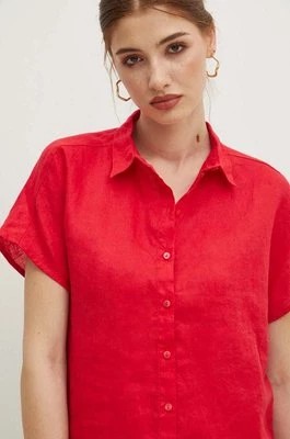 Zdjęcie produktu Medicine koszula lniana damska kolor czerwony regular z kołnierzykiem klasycznym