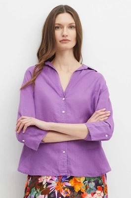 Zdjęcie produktu Medicine koszula lniana damska kolor fioletowy relaxed z kołnierzykiem klasycznym