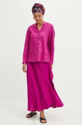 Zdjęcie produktu Medicine koszula lniana damska kolor fioletowy relaxed ze stójką