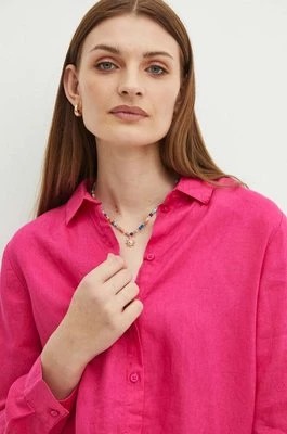 Zdjęcie produktu Medicine koszula lniana damska kolor różowy regular z kołnierzykiem klasycznym