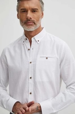 Zdjęcie produktu Medicine koszula lniana męska kolor biały regular z kołnierzykiem button-down