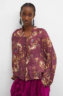 Zdjęcie produktu Medicine koszula z domieszką jedwabiu damska kolor fioletowy relaxed ze stójką