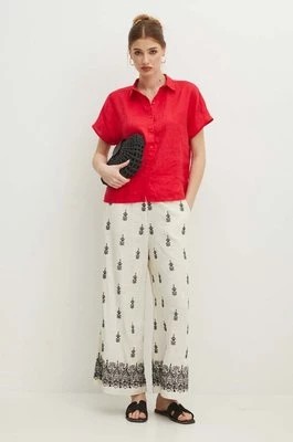 Zdjęcie produktu Medicine spodnie dresowe z domieszką lnu damskie kolor beżowy fason culottes high waist