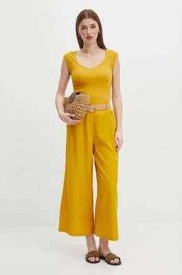 Zdjęcie produktu Medicine spodnie lniane damskie kolor żółty fason culottes high waist