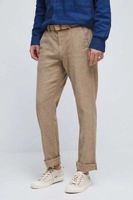 Zdjęcie produktu Medicine spodnie lniane męskie kolor brązowy proste