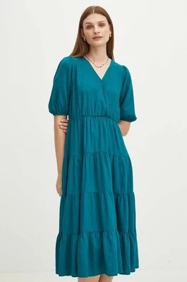Zdjęcie produktu Medicine sukienka lniana kolor zielony midi rozkloszowana