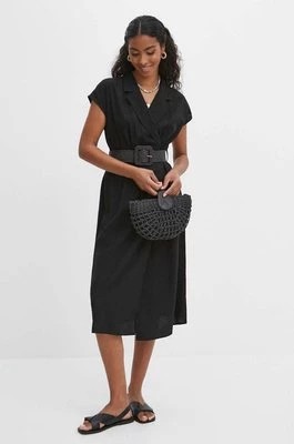 Zdjęcie produktu Medicine sukienka z domieszką lnu kolor czarny midi prosta