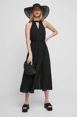 Zdjęcie produktu Medicine sukienka z domieszką lnu kolor czarny midi rozkloszowana