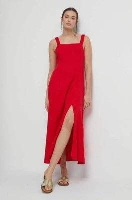 Zdjęcie produktu Medicine sukienka z domieszką lnu kolor czerwony maxi rozkloszowana