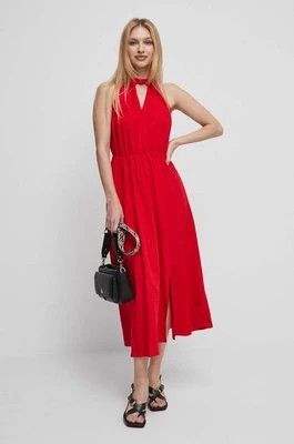 Zdjęcie produktu Medicine sukienka z domieszką lnu kolor czerwony midi rozkloszowana