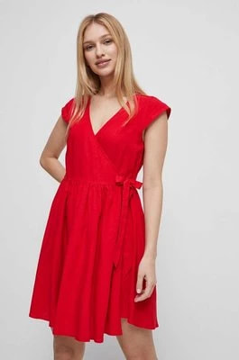 Zdjęcie produktu Medicine sukienka z domieszką lnu kolor czerwony mini rozkloszowana