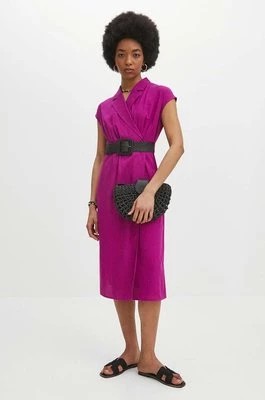 Zdjęcie produktu Medicine sukienka z domieszką lnu kolor różowy midi prosta