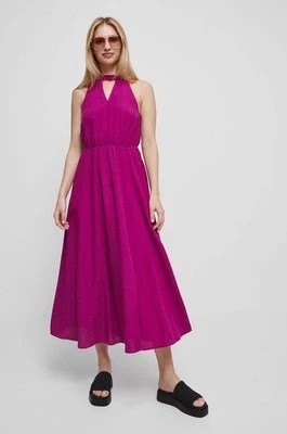Zdjęcie produktu Medicine sukienka z domieszką lnu kolor różowy midi rozkloszowana