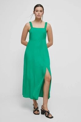 Zdjęcie produktu Medicine sukienka z domieszką lnu kolor zielony maxi rozkloszowana