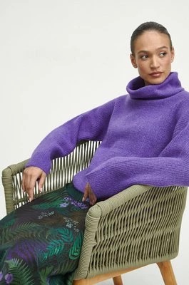 Zdjęcie produktu Medicine sweter z domieszką wełny damski kolor fioletowy ciepły z golfem