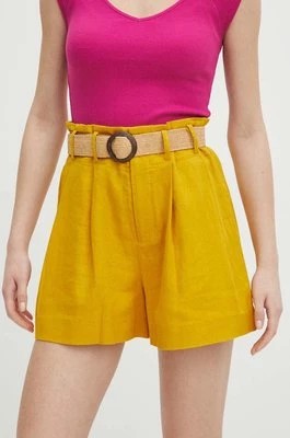 Zdjęcie produktu Medicine szorty lniane damskie kolor żółty gładkie high waist