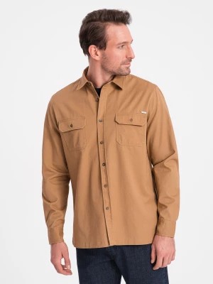 Zdjęcie produktu Męska bawełniana koszula REGULAR FIT z kieszeniami zapinanymi na guziki - camel V2 OM-SHCS-0146
 -                                    S