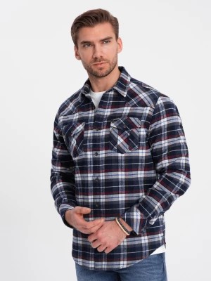 Zdjęcie produktu Męska flanelowa koszula w kratę z kieszeniami - granatowo-czerwona V2 OM-SHCS-0149
 -                                    XL