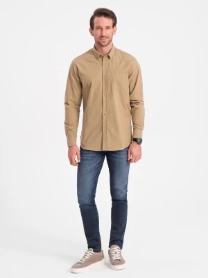 Zdjęcie produktu Męska koszula bawełniana REGULAR FIT z kieszenią - jasnobrązowa V2 OM-SHOS-0153
 -                                    M