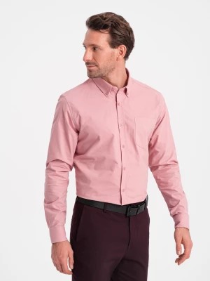 Zdjęcie produktu Męska koszula bawełniana REGULAR FIT z kieszenią - różowa V3 OM-SHOS-0153
 -                                    L
