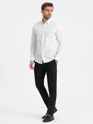 Zdjęcie produktu Męska koszula bawełniana we wzory SLIM FIT - biała V2 OM-SHCS-0151
 -                                    M