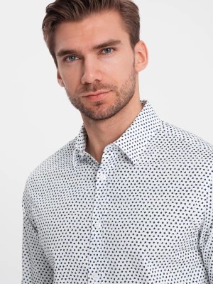 Zdjęcie produktu Męska koszula w drobny wzór SLIM FIT - biała V2 OM-SHCS-0140
 -                                    XL