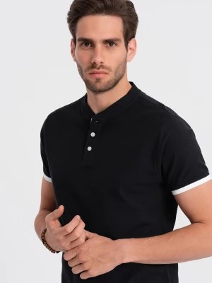 Zdjęcie produktu Męska koszulka polo bez kołnierzyka - czarna V8 OM-TSCT-0156
 -                                    XL