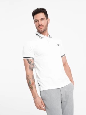 Zdjęcie produktu Męska koszulka polo z elastanem z kontrastowymi elementami - biała V1 OM-POSS-0123
 -                                    S