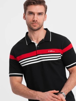 Zdjęcie produktu Męska koszulka polo z trójkolorowymi pasami - czarna V2 OM-POSS-0127
 -                                    M