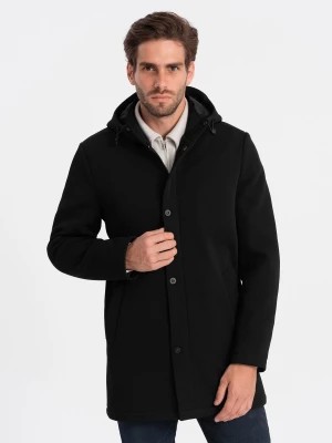 Zdjęcie produktu Męski ocieplany płaszcz z kapturem i krytym zamkiem - czarny V1 OM-COWC-0110
 -                                    XXL