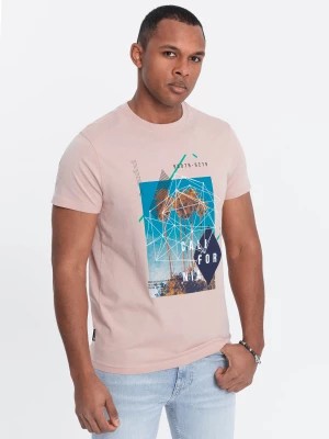 Zdjęcie produktu Męski t-shirt bawełniany z nadrukiem California - różowy V2 OM-TSPT-0128
 -                                    L