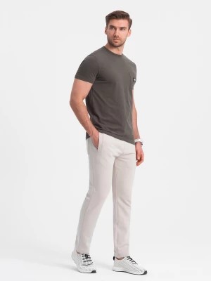 Zdjęcie produktu Męskie spodnie dresowe z nogawką bez ściągacza - jasnobeżowe V1 OM-PABS-0206
 -                                    L