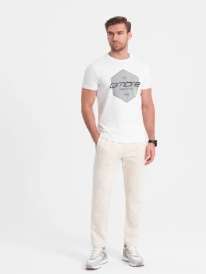 Zdjęcie produktu Męskie spodnie dresowe z nogawką bez ściągacza - kremowe V11 OM-PABS-0206
 -                                    XL