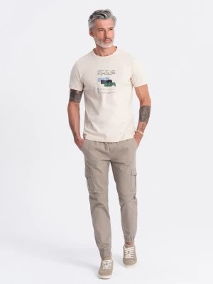 Zdjęcie produktu Męskie spodnie JOGGERY z zapinanymi kieszeniami cargo - beżowe V2 OM-PAJO-0123
 -                                    L