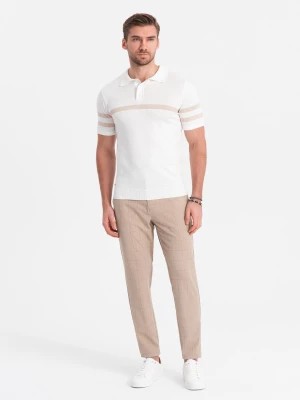 Zdjęcie produktu Męskie spodnie o klasycznym kroju w delikatną kratę - piaskowe V2 OM-PACP-0187
 -                                    XL
