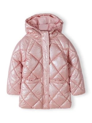 Zdjęcie produktu Metaliczny pikowany ocieplany płaszcz z kapturem dla dziewczynki- różowy Minoti
