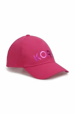 Zdjęcie produktu Michael Kors czapka bawełniana dziecięca kolor fioletowy z aplikacją